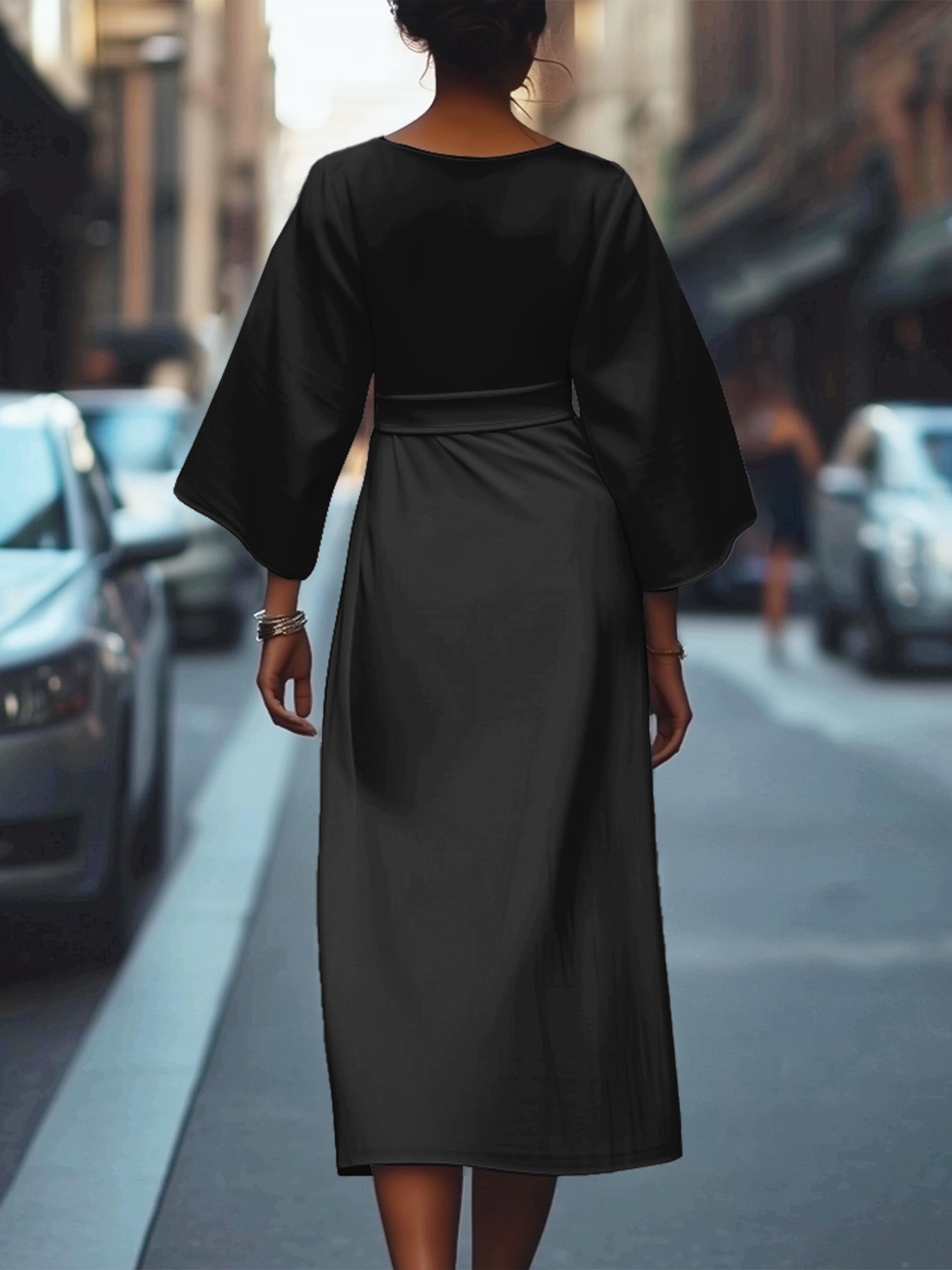 Regular Fit Dolman Sleeve Street Crew Neck Dress With Belt