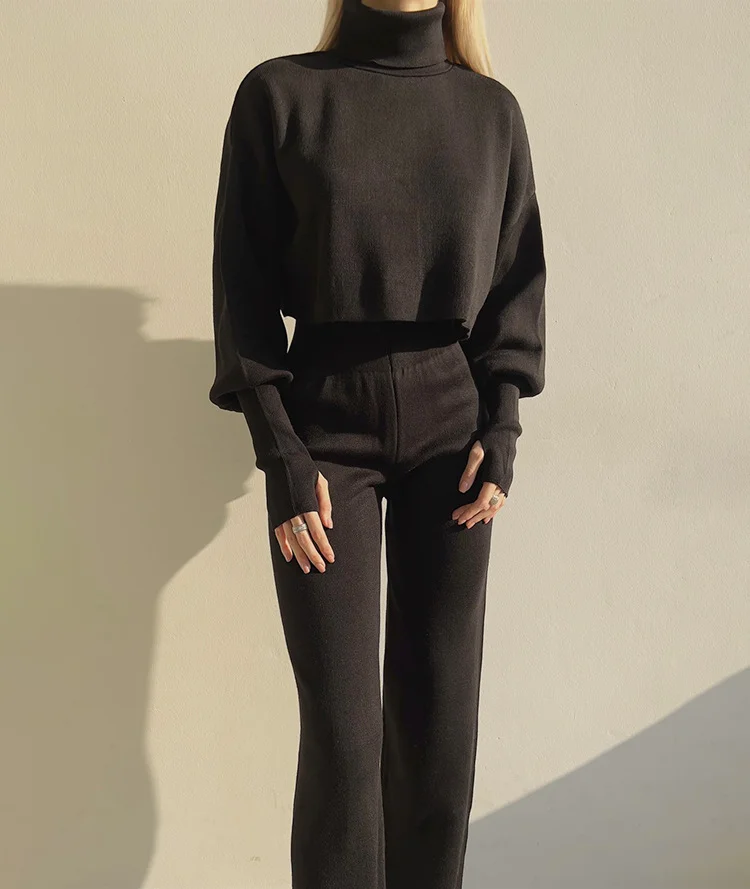 Women's Autumn And Winter High Collar Trousers Trousers Two-Piece Casual Fashion Suit