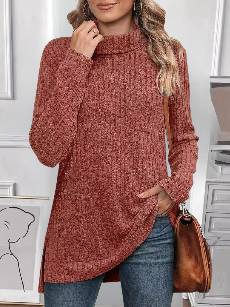Women's Long Sleeve T-shirt Spring/Fall Fuchsia Plain Split Joint Turtleneck Daily Going Out Vintage Top