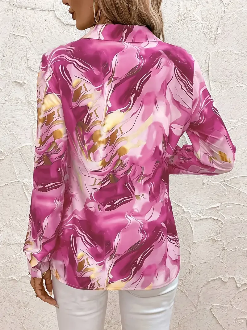 Women's Long Sleeve Shirt Spring/Fall Pink Abstract Buckle Shirt Collar Regular Sleeve Daily Going Out Casual Top