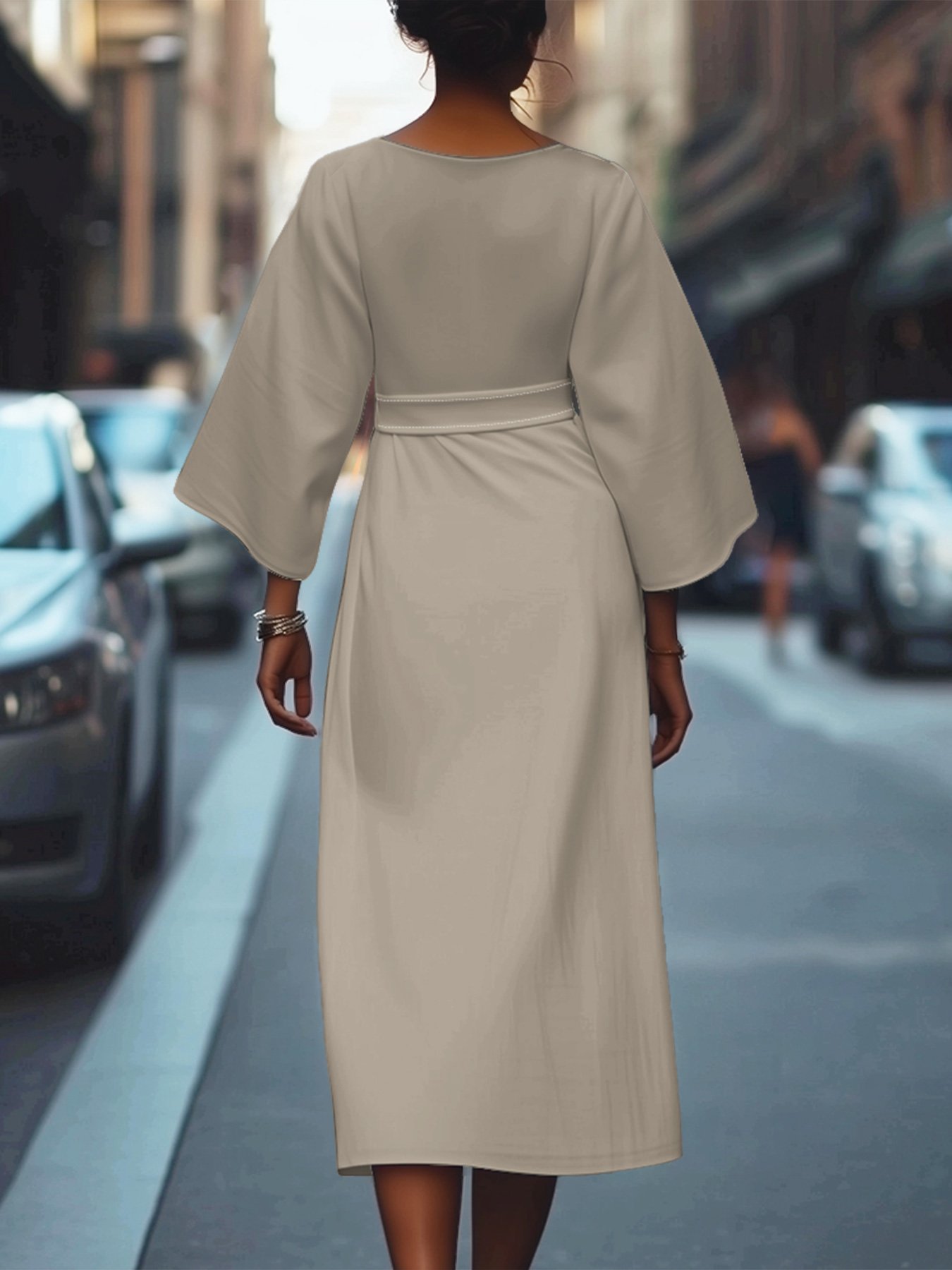 Regular Fit Dolman Sleeve Street Crew Neck Dress With Belt