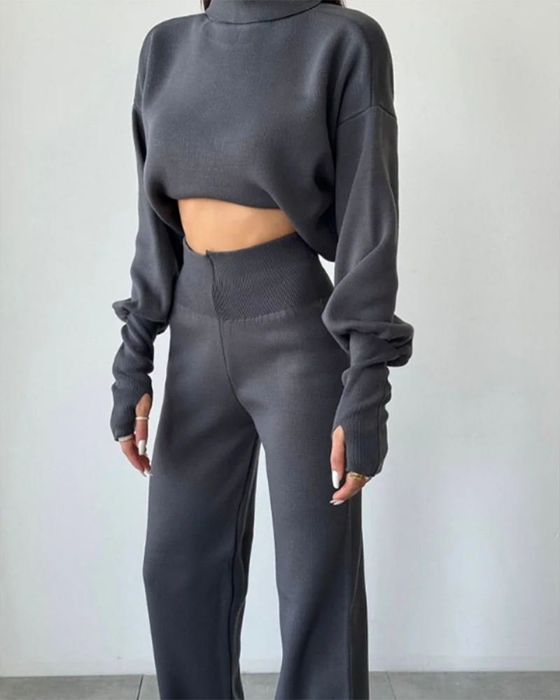 Women's Autumn And Winter High Collar Trousers Trousers Two-Piece Casual Fashion Suit