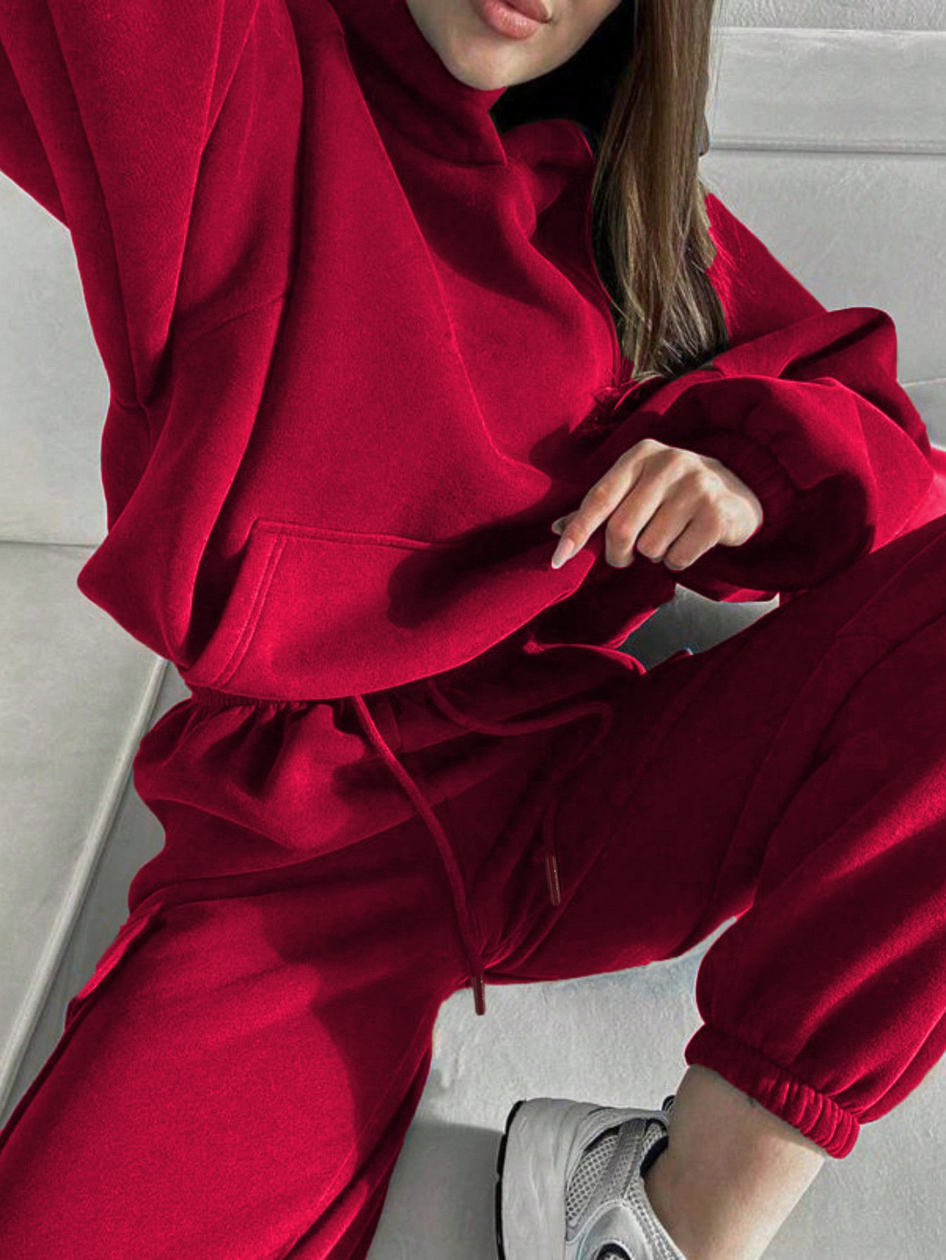 Women's Solid Color Sports Casual Sweatshirt Suit Fashionable Loose Long Sleeve Style