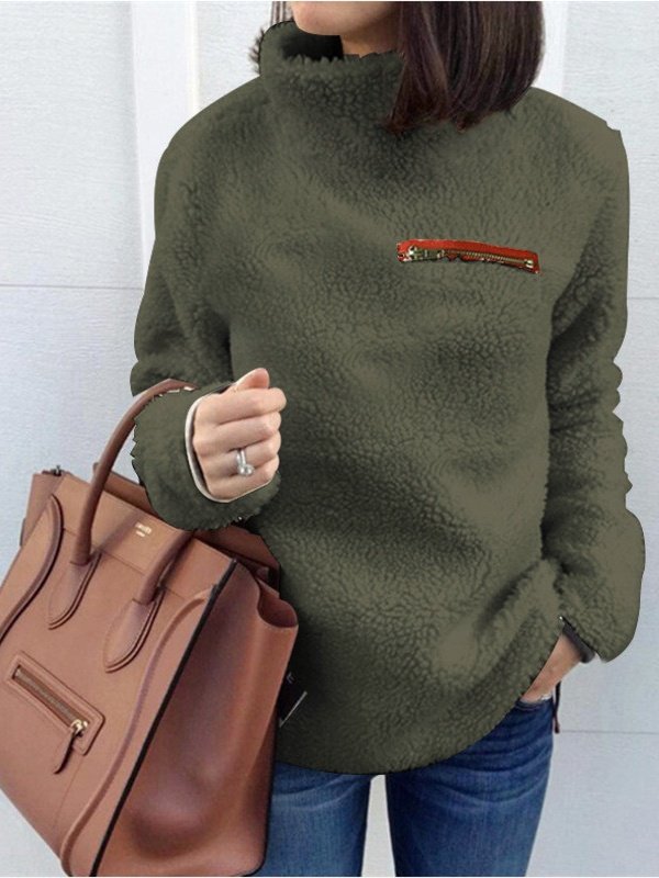 Split Joint Plain Casual Loose Turtleneck Plush Warm Sweater