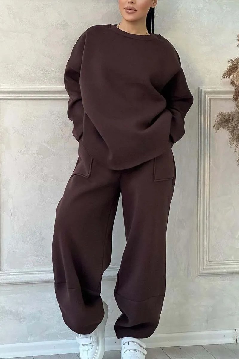 Women's Autumn And Winter Casual Loose Round Neck Long Sleeve Sweatshirt Trousers Two-Piece Suit