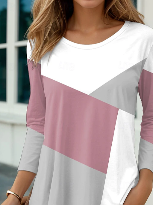 Women's Long Sleeve T-shirt Spring/Fall Pink Abstract Printing Jersey Crew Neck Daily Going Out Casual Top