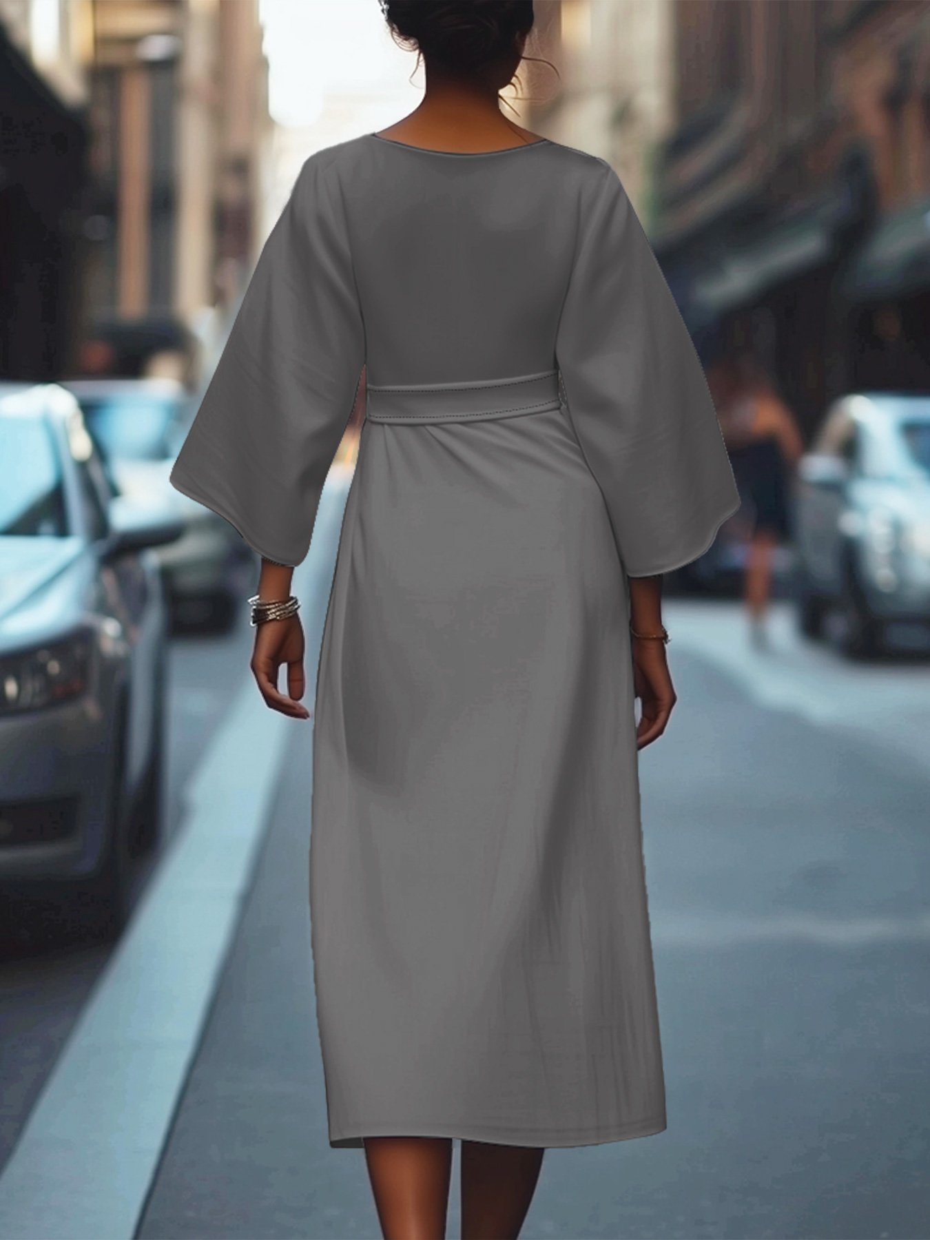 Regular Fit Dolman Sleeve Street Crew Neck Dress With Belt