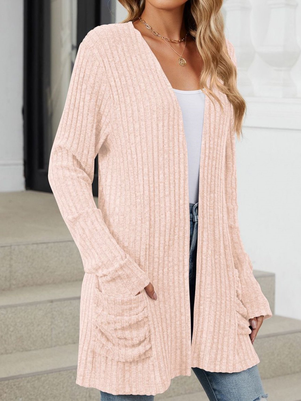Cotton-Blend Loose Simple New Autumn And Winter Solid Color Casual Pocket Long-sleeved Warm Knitted Cardigan