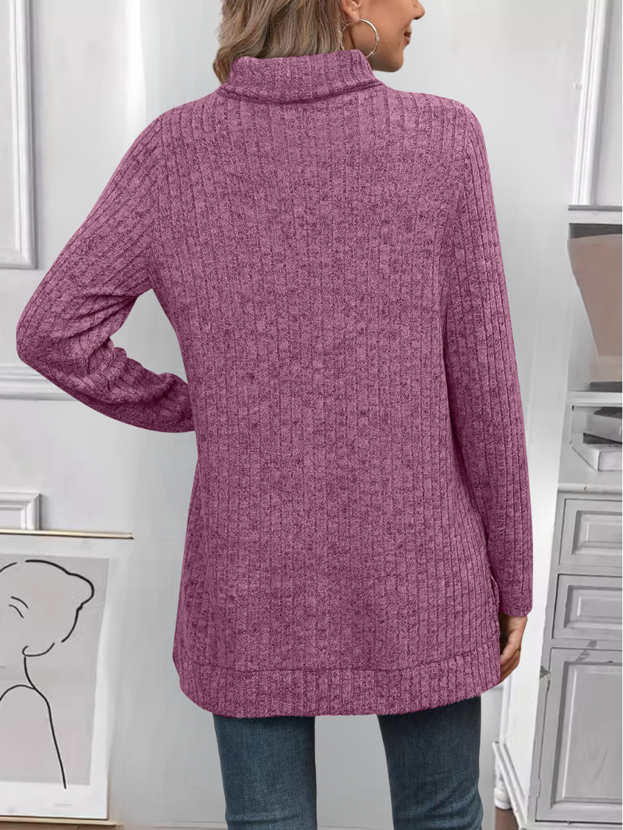 Women's Long Sleeve T-shirt Spring/Fall Fuchsia Plain Split Joint Turtleneck Daily Going Out Vintage Top