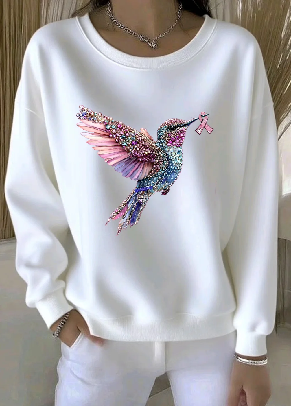 Crew Neck Cotton Animal Casual Sweatshirt