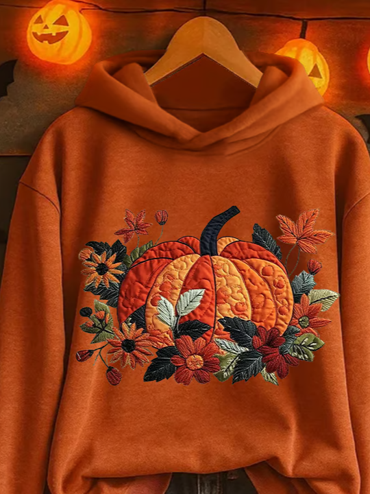 Women's Halloween Autumn Print Hooded Long Sleeve Sweatshirt