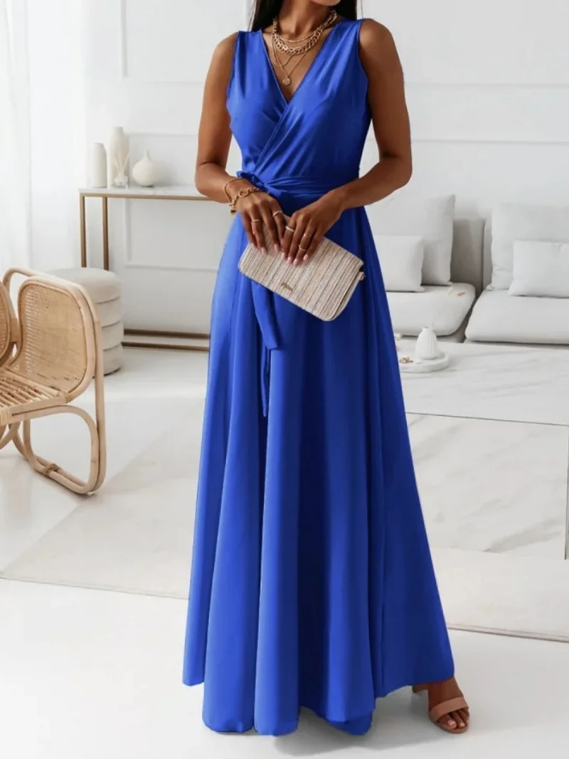 Women's Sleeveless Summer darkgreen Plain Split Joint V Neck Daily Going Out Vintage Maxi A-Line Tank Dress