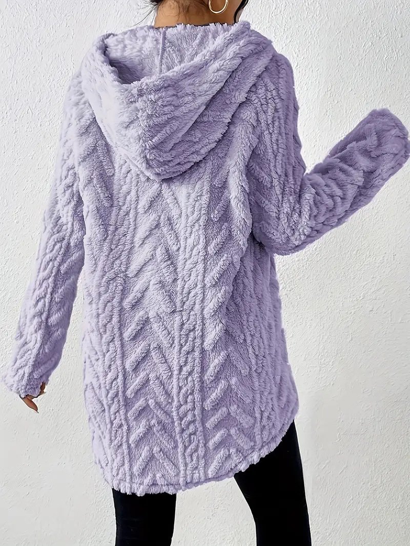 Women's Solid Color Hooded Long-Sleeved Plush Mid-Length Sweatshirt