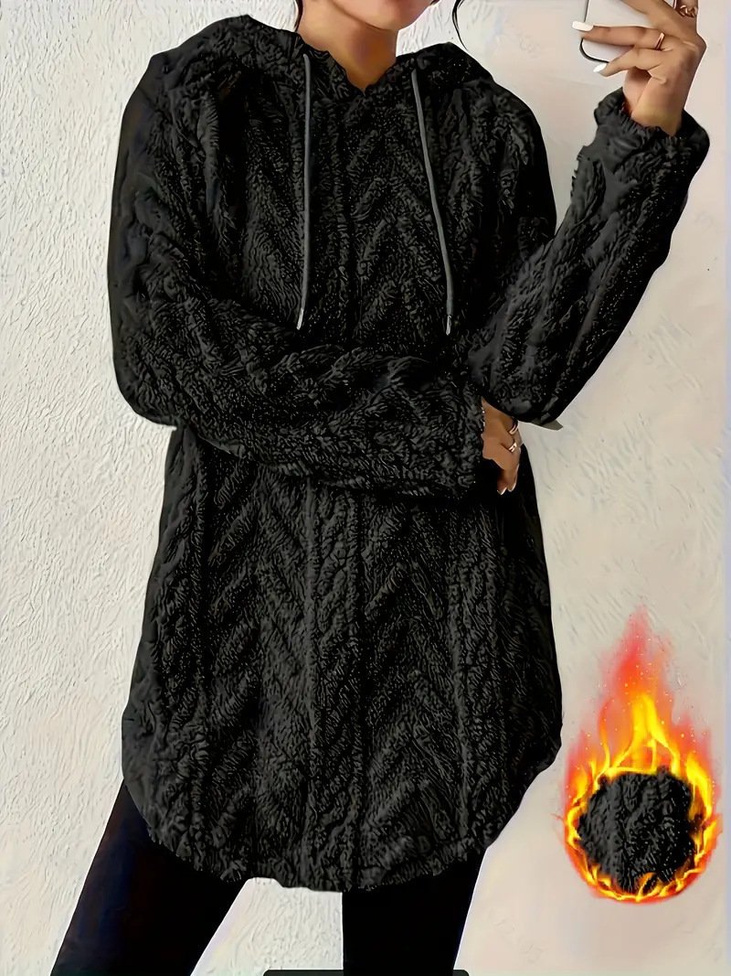 Women's Solid Color Hooded Long-Sleeved Plush Mid-Length Sweatshirt