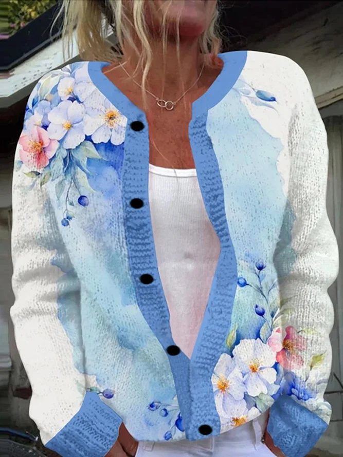 Women Casual 3D Printing Winter Daily Regular Fit  Cardigan