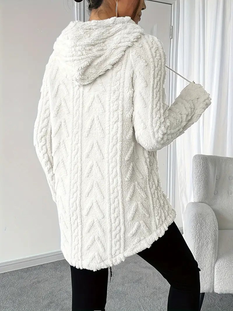 Women's Solid Color Hooded Long-Sleeved Plush Mid-Length Sweatshirt
