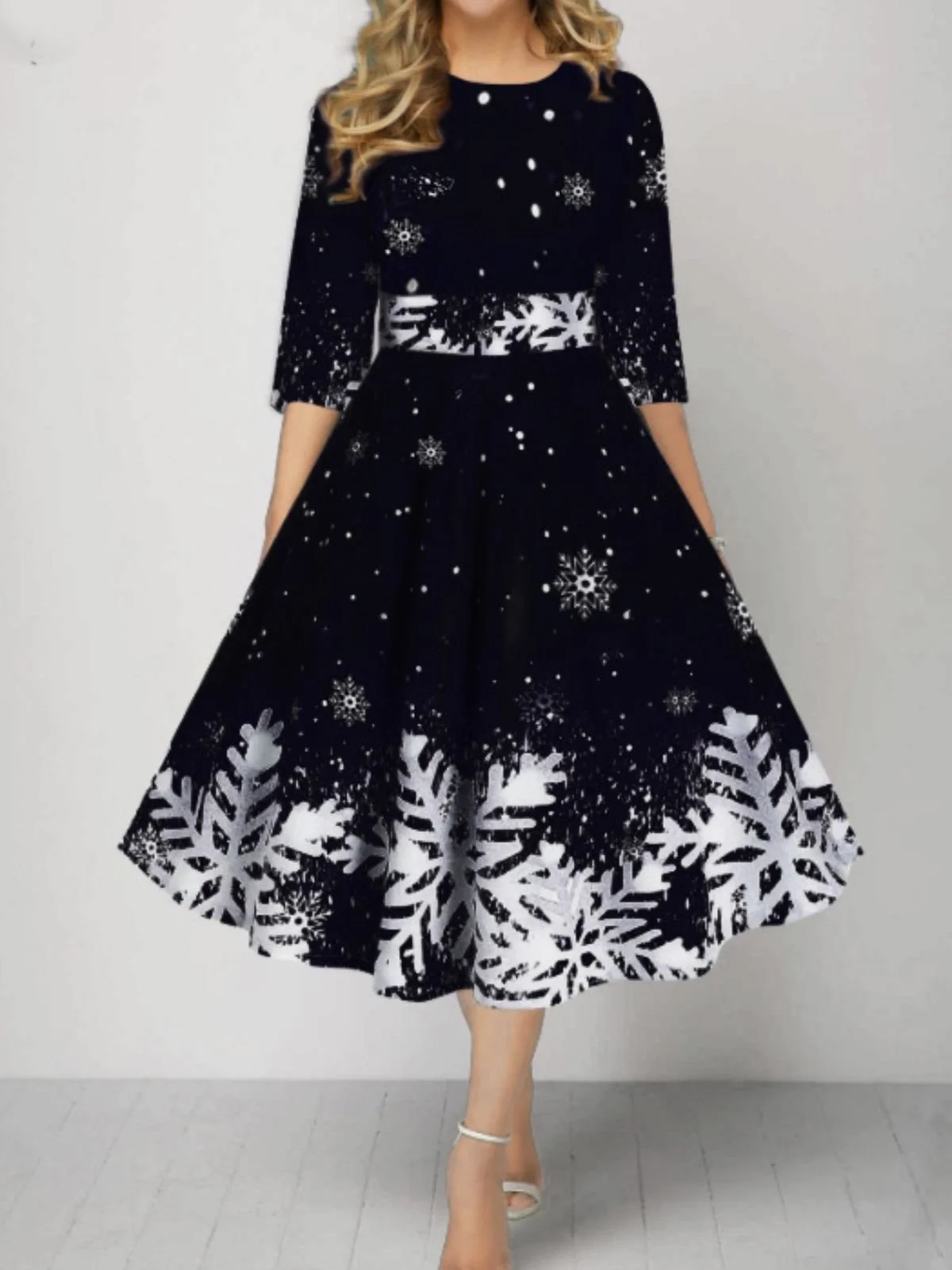 Crew Neck Christmas Sexy Regular Fit Dress With No