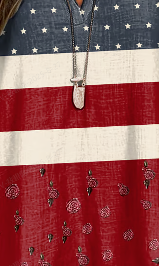 Women's Retro Independence Day Print Short Sleeve Shirt