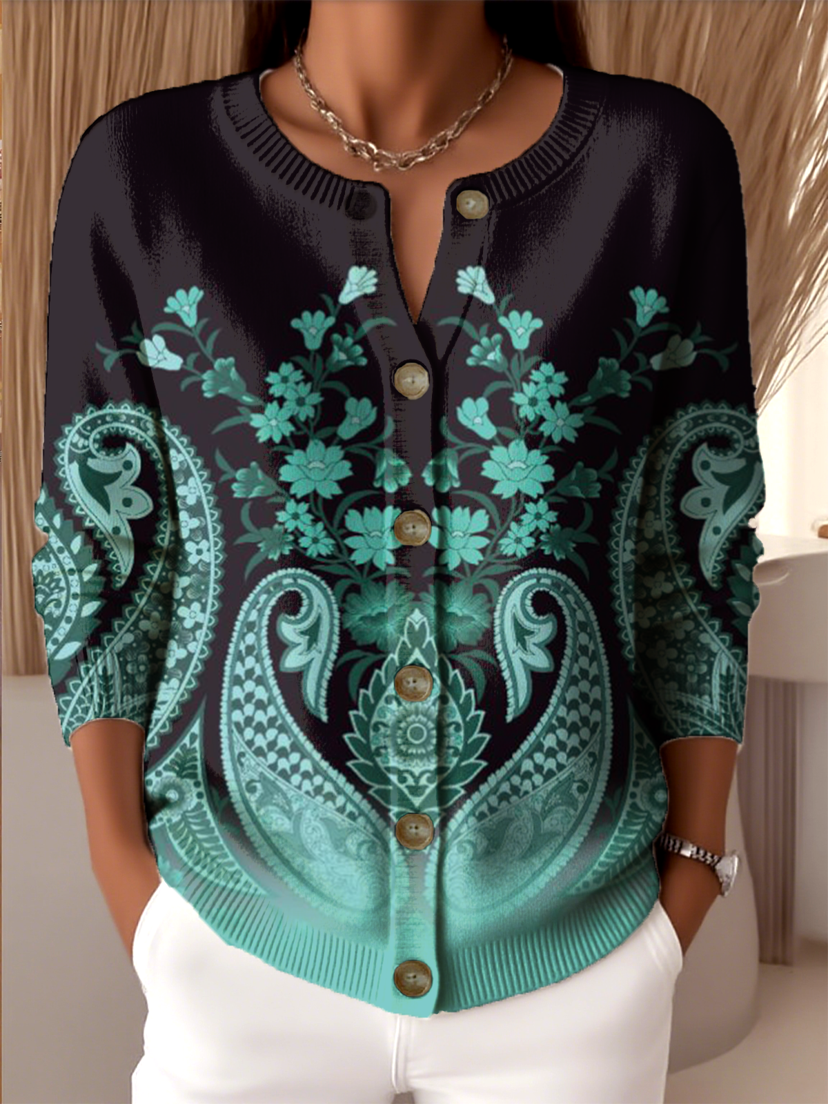 Vintage Loose Gradient Pattern Cardigan