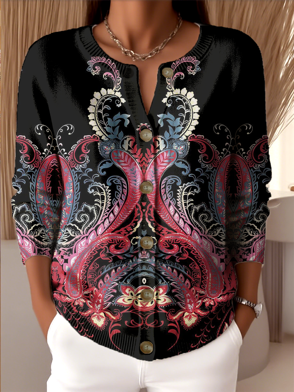 Vintage Loose Gradient Pattern Cardigan
