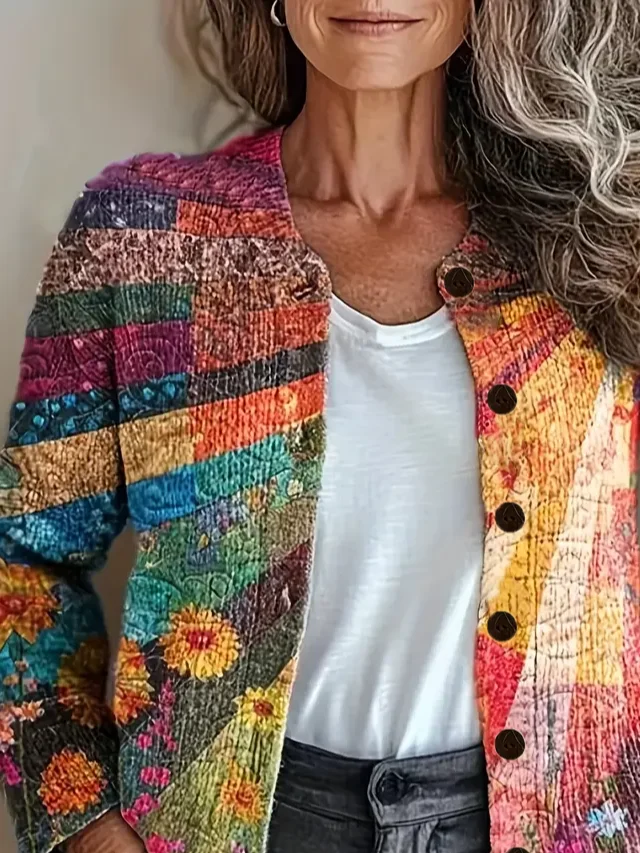 Women's Abstract Floral Print Casual Long Sleeve Cardigan