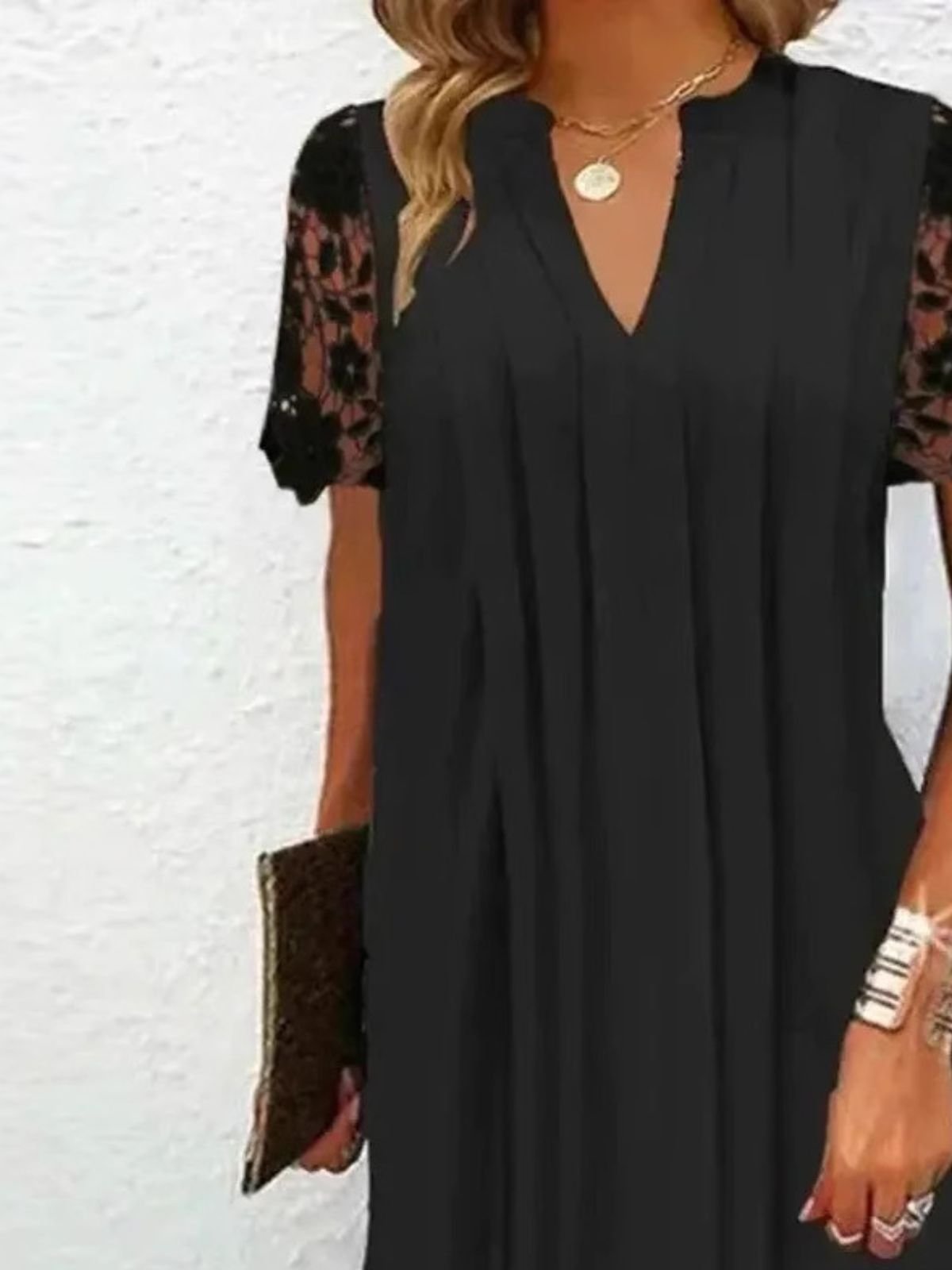 Plain V Neck Party Regular Fit Dress With No