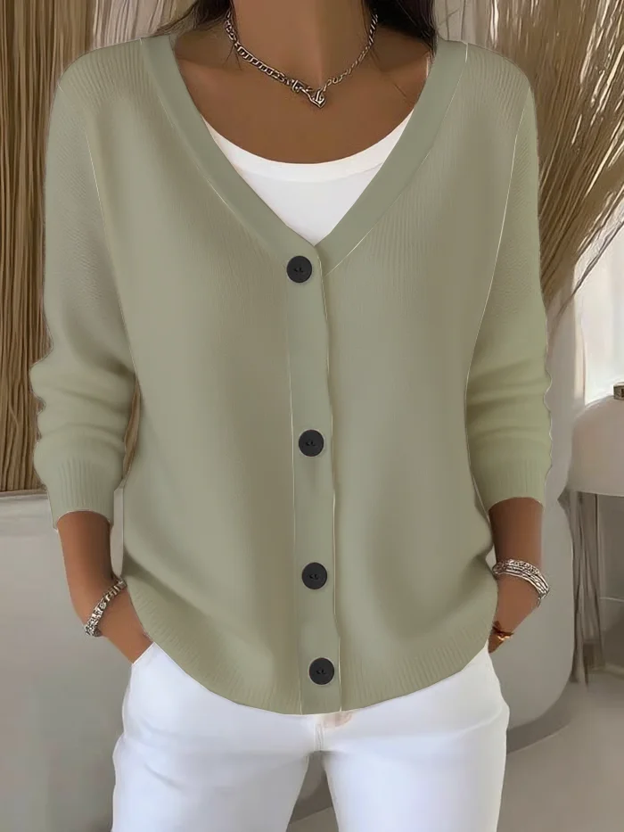 Women's Casual V-Neck Button Long Sleeve Cardigan