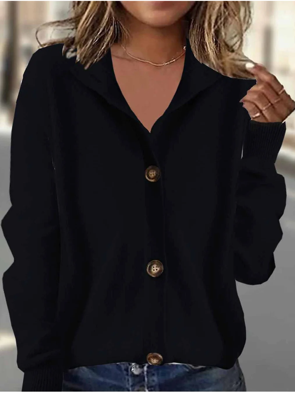 Women's Solid Color Retro Cardigan Sweater Loose Coat Versatile Fashion Top