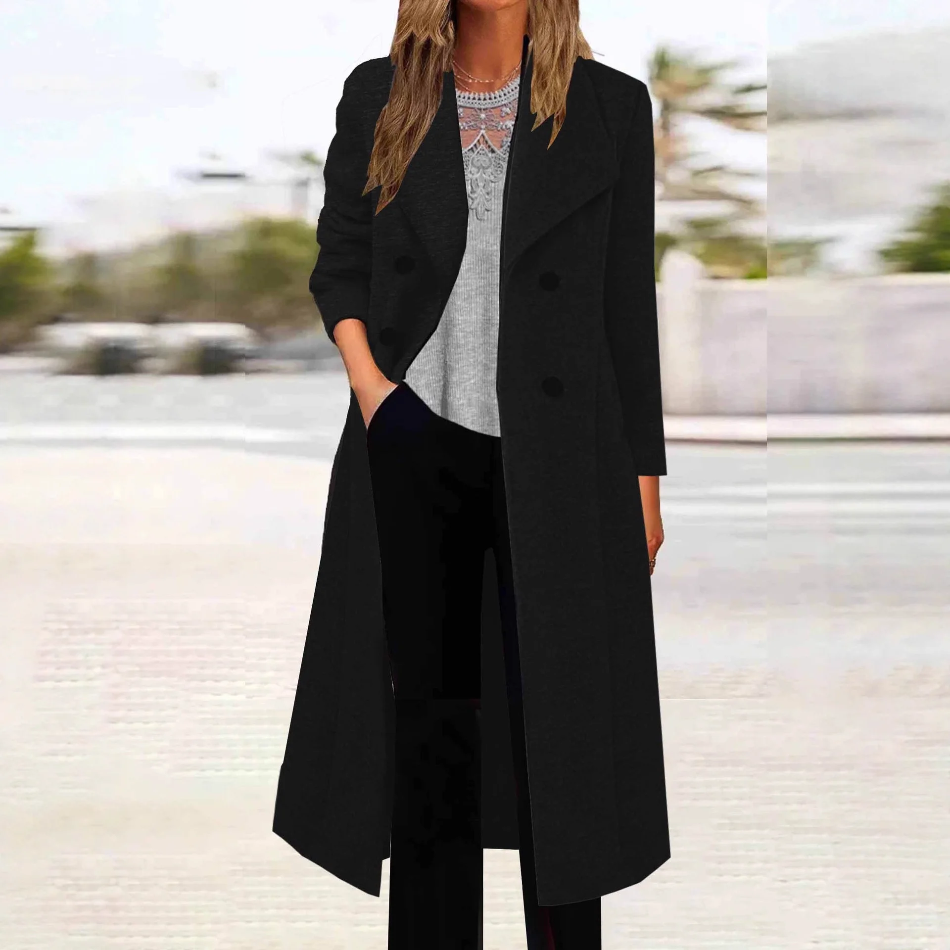 Women's Autumn And Winter Double-Breasted Long-Sleeved Coat