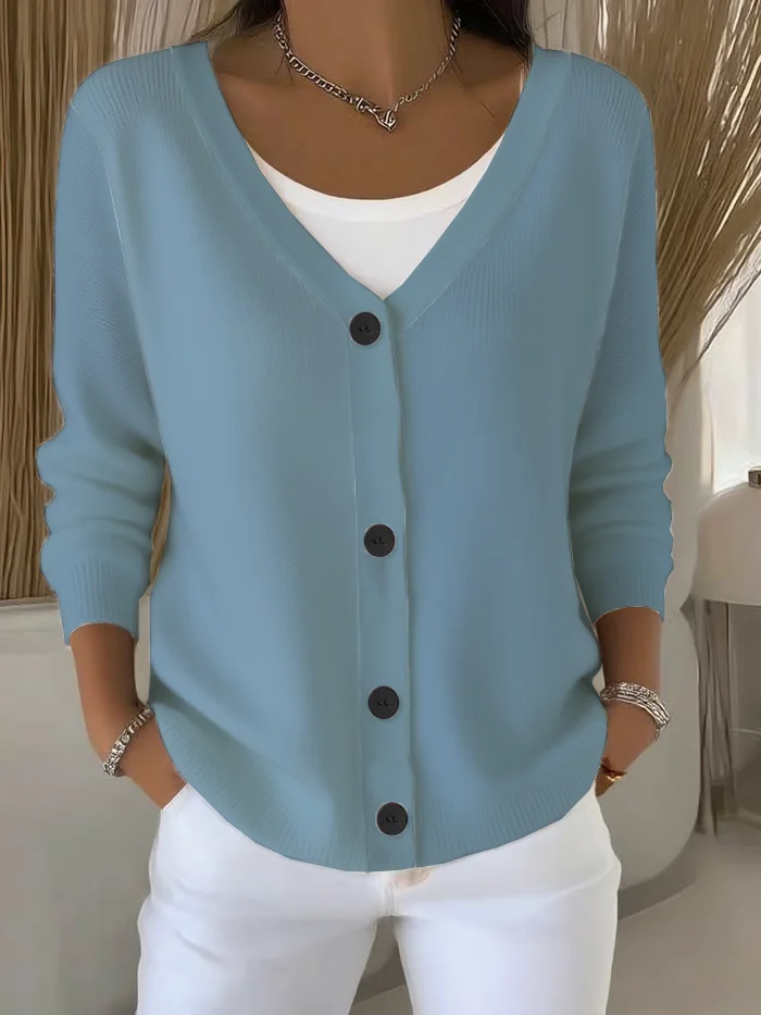 Women's Casual V-Neck Button Long Sleeve Cardigan