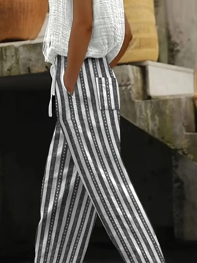 Women's  H-Line Baggy Pants Daily Going Out Pants Gray Casual Printing Striped Spring/Fall Pants