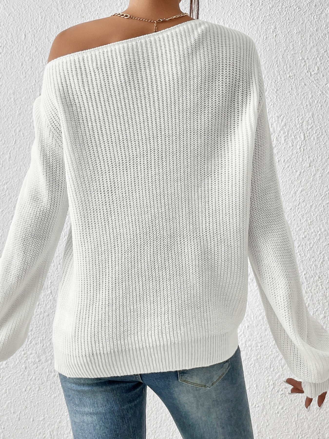 Casual Regular Fit Off The Shoulder Sweater