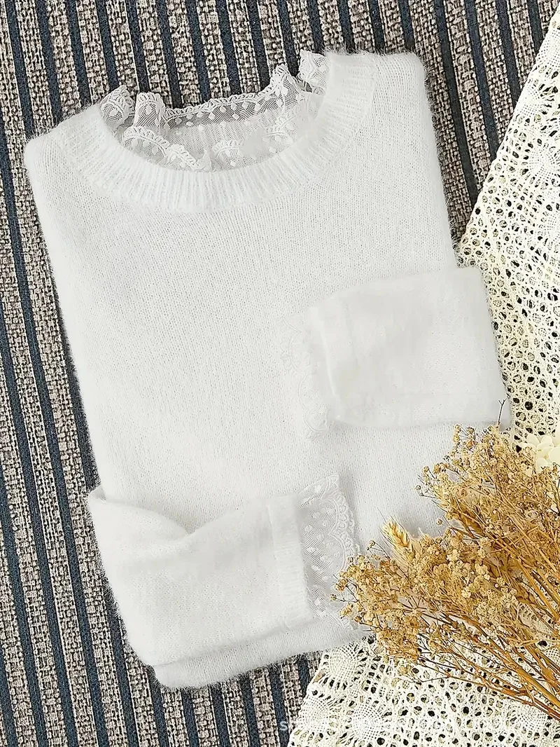 Casual Cotton Crew Neck Plain Sweater