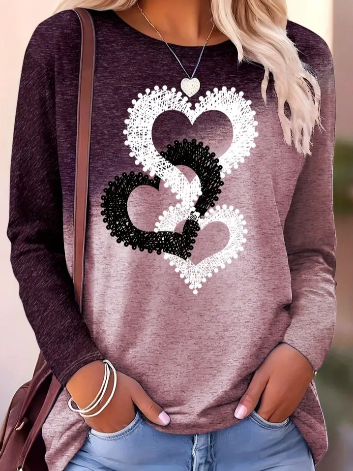 Women's Long Sleeve T-shirt Spring/Fall Purple Heart/Cordate Printing Jersey Crew Neck Daily Going Out Casual Top