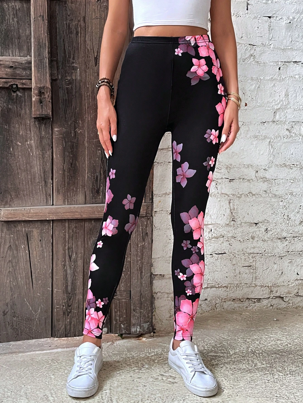 Women's Floral Gradient Pattern Leggings Slim Fit Regular Pants