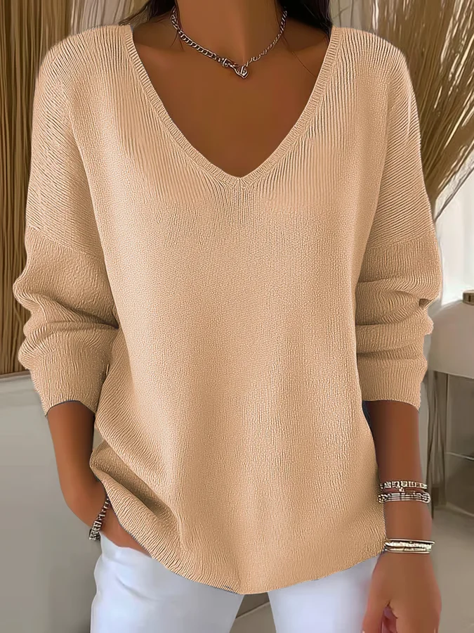 Women's Long Sleeve T-shirt Spring/Fall Orange Plain Printing V Neck Daily Going Out Casual Top