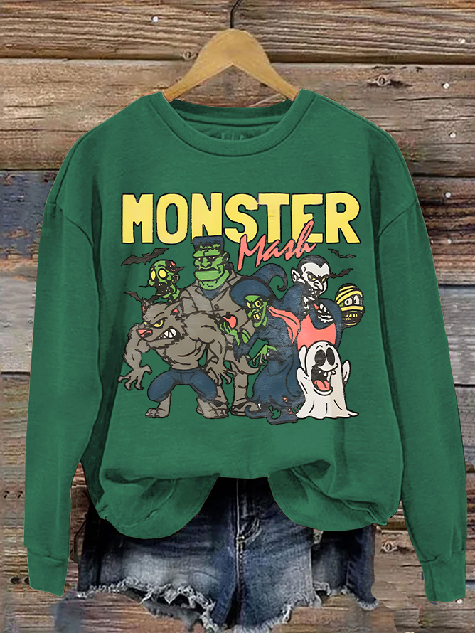 Women's Monster Mashup - Retro Ghost Halloween Sweatshirt