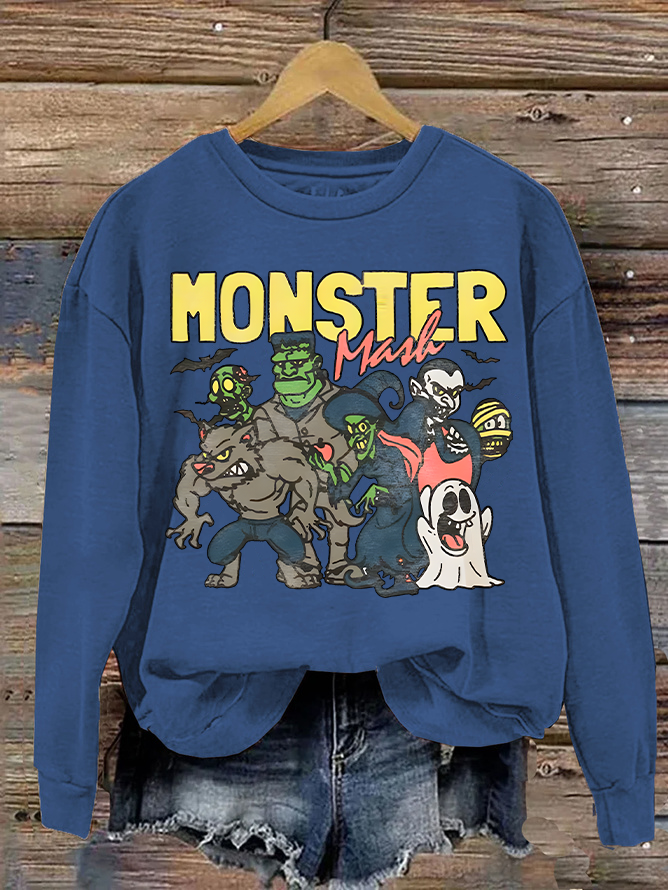 Women's Monster Mashup - Retro Ghost Halloween Sweatshirt