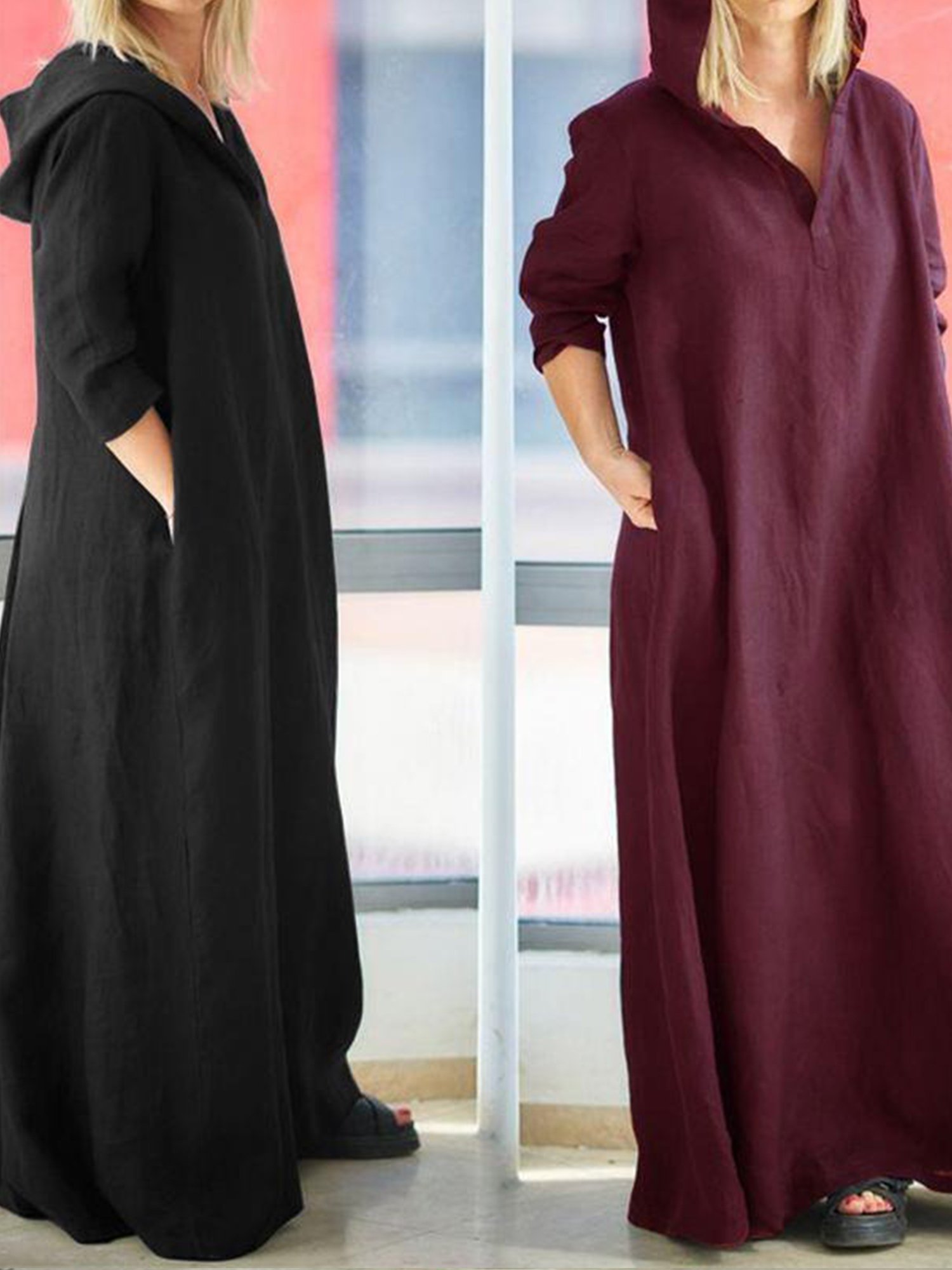 Casual Plain Hoodie Maxi Dress