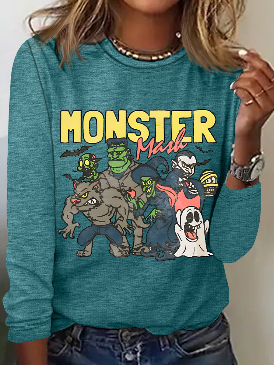 Women's Monster Mashup - Vintage Ghost Halloween Long Sleeve T-Shirt