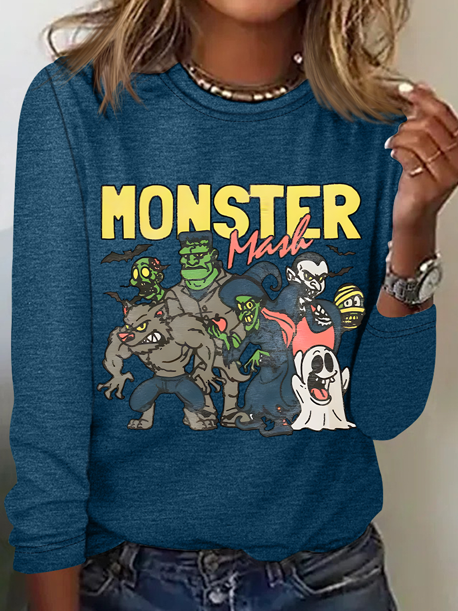 Women's Monster Mashup - Vintage Ghost Halloween Long Sleeve T-Shirt