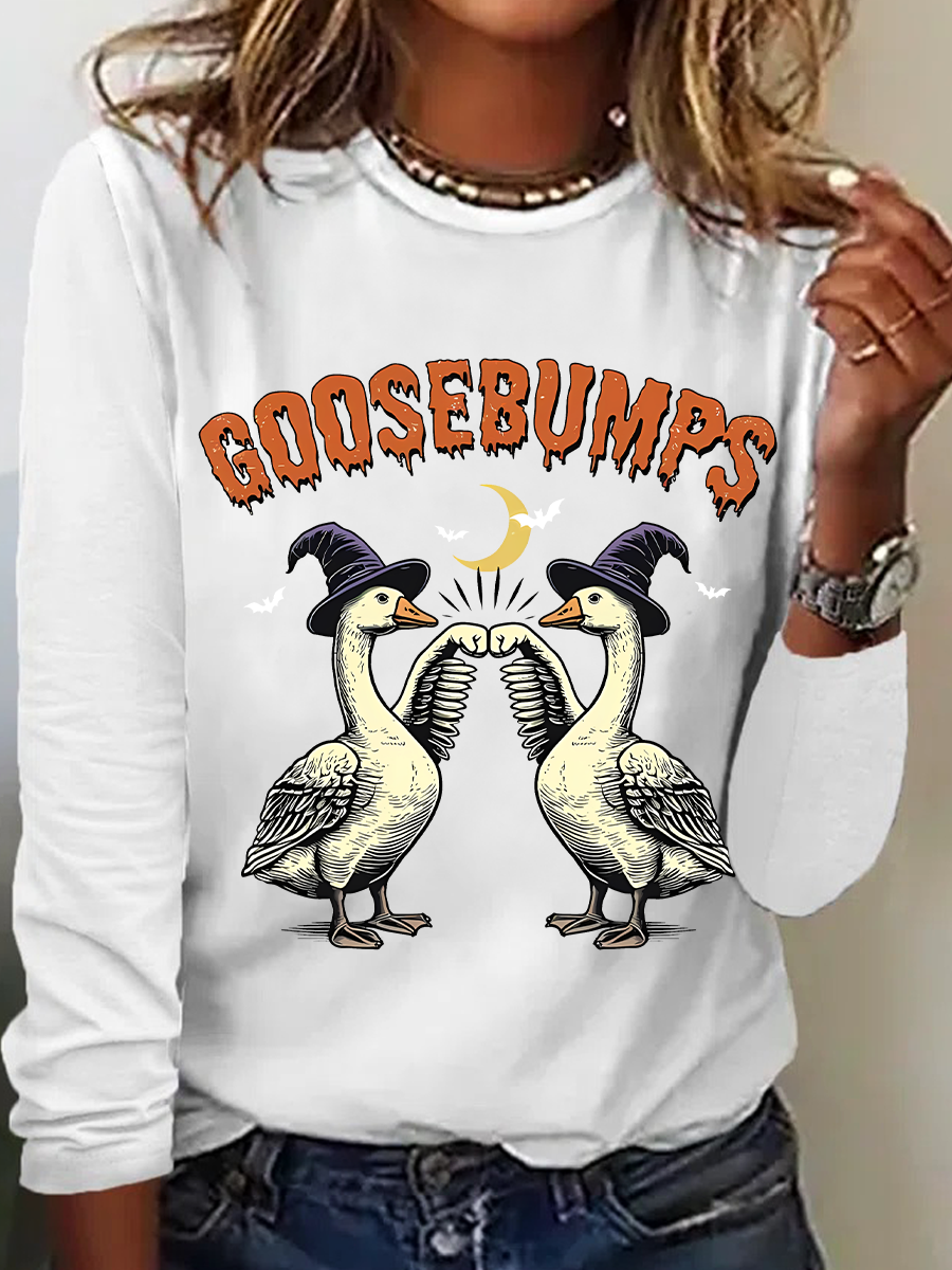 Women's long-sleeved Funny Goose Bumps Halloween, Retro Goose Pumps T-shirt