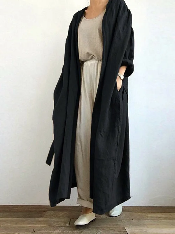 Street Linen Plain Autumn New Casual Long-sleeved Shirt Dress Versatile Long Windbreaker Jacket