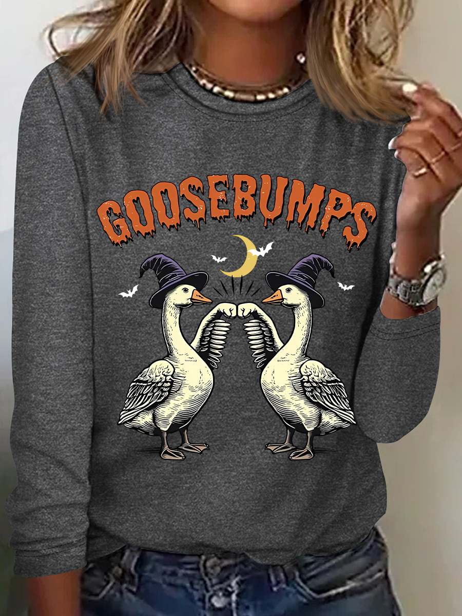 Women's long-sleeved Funny Goose Bumps Halloween, Retro Goose Pumps T-shirt