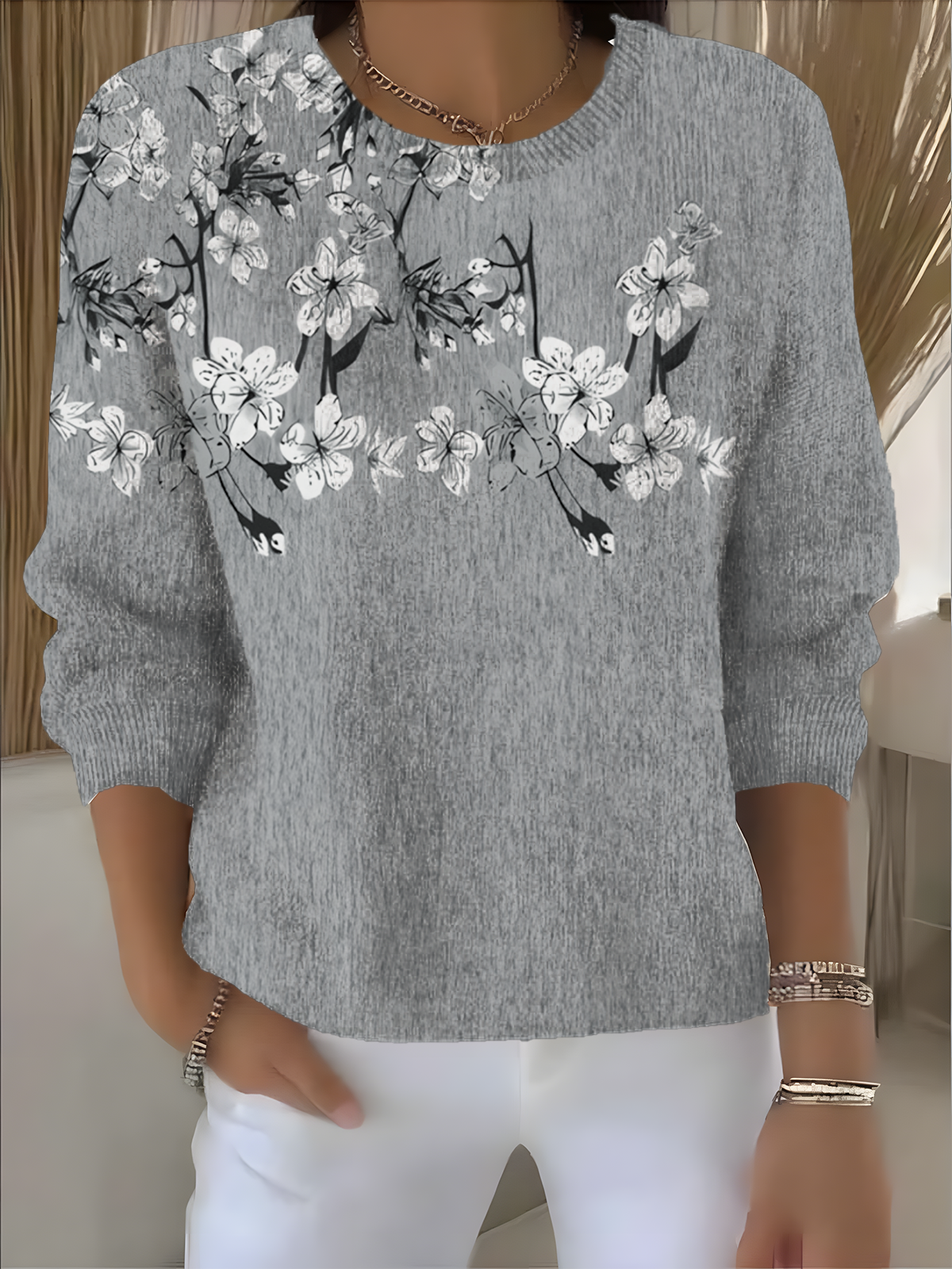 Women's Fall Festive Floral Pattern Pullover Top