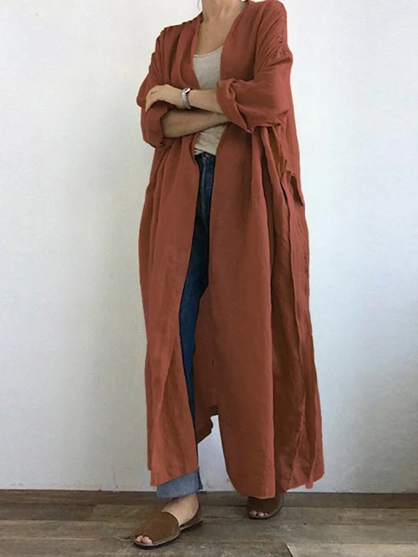 Street Linen Plain Autumn New Casual Long-sleeved Shirt Dress Versatile Long Windbreaker Jacket