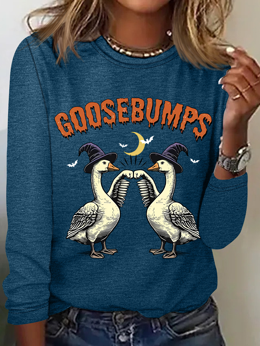 Women's long-sleeved Funny Goose Bumps Halloween, Retro Goose Pumps T-shirt