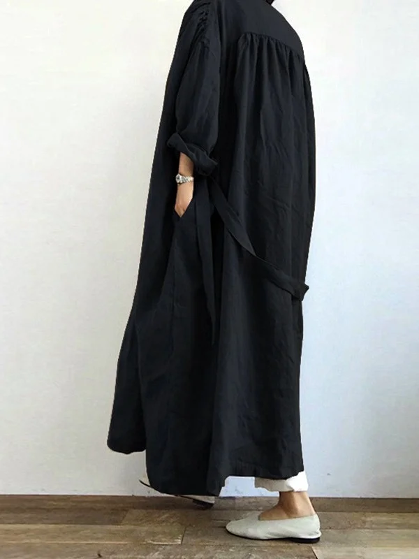 Street Linen Plain Autumn New Casual Long-sleeved Shirt Dress Versatile Long Windbreaker Jacket