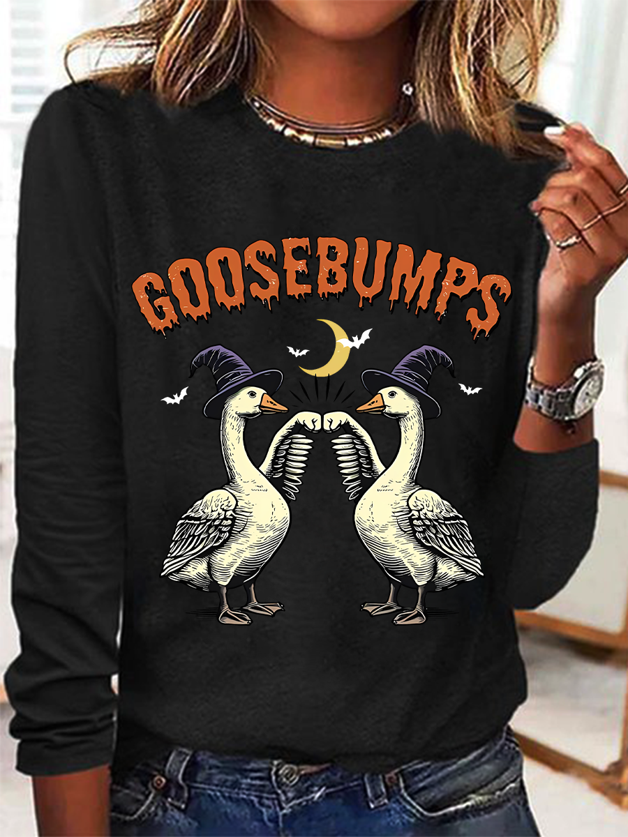 Women's long-sleeved Funny Goose Bumps Halloween, Retro Goose Pumps T-shirt