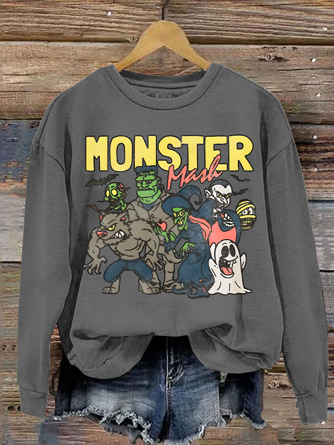 Women's Monster Mashup - Retro Ghost Halloween Sweatshirt